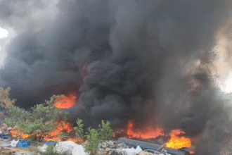 Pithampur Factory Fire Today latest update showing fire at Flexituff Technology Factory in Dhar Industrial Area