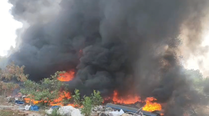 Pithampur Factory Fire Today latest update showing fire at Flexituff Technology Factory in Dhar Industrial Area