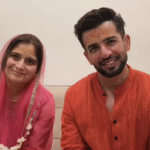 Jay Bhanushali and Aarti Singh at Mahakal Temple premises with devotional atmosphere, temple architecture and Mahakal corridor visuals.