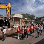 Dewas Naka Indore Encroachment removal drive near service road construction