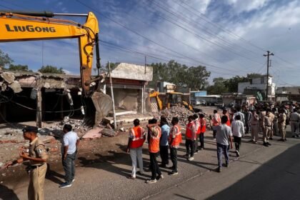 Dewas Naka Indore Encroachment removal drive near service road construction