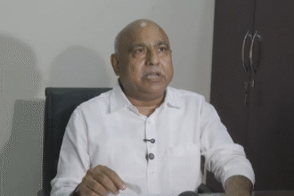 Mohan Yadav and Hemant Khandelwal during BJP press briefing in Bhopal