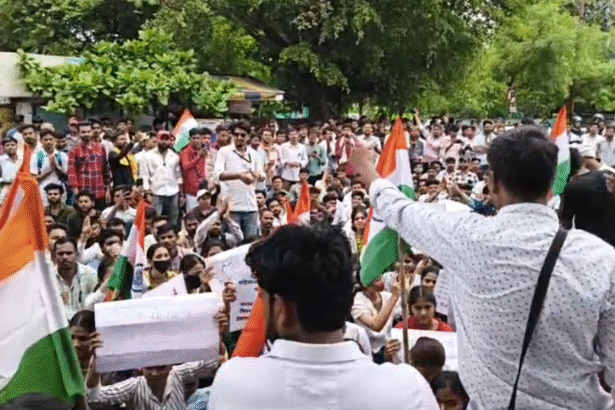 NEET Protest Indore students marching from Tantya Bhil Chouraha to Collectorate