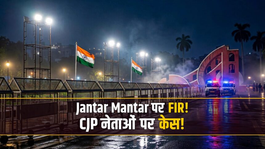 CJP leaders FIR filed Jantar Mantar trespassing Saurav Das Ashutosh Ranka