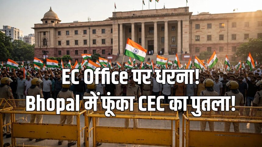 MP Congress dharna Bhopal EC office CEC effigy